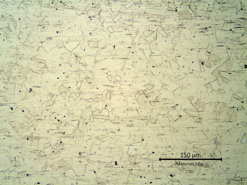 Micrography of a longitudinal section of the stub end showing a refined austenitic structure.