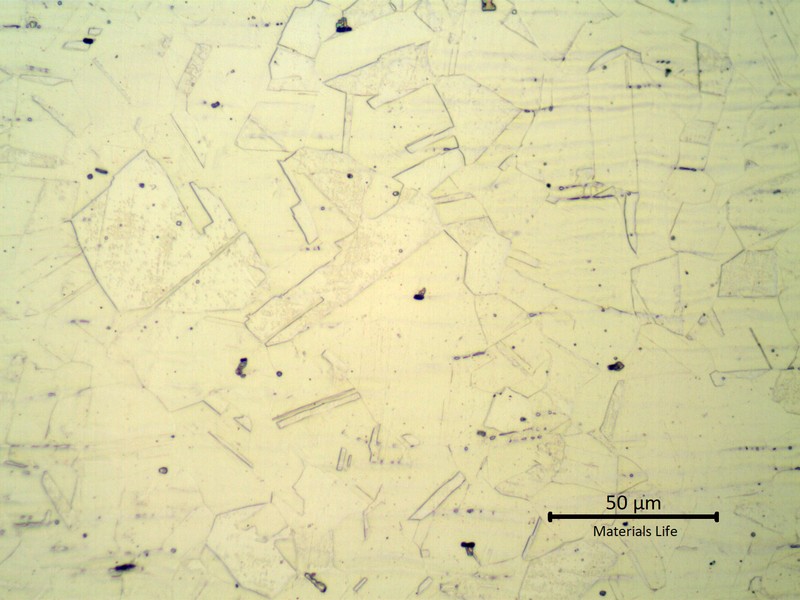 Micrographic detail of the austenitic structure. Free from grain boundaries carbide precipitation.
