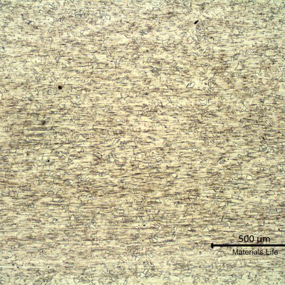 The stub end was manufactured from a plate and the microstructure in a longitudial section shows a refined granular austenitic structure.