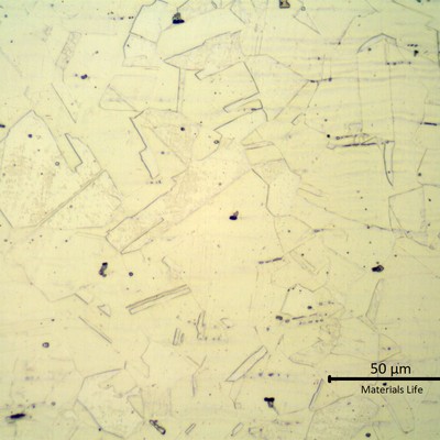 Micrographic detail of the austenitic structure. Free from grain boundaries carbide precipitation.