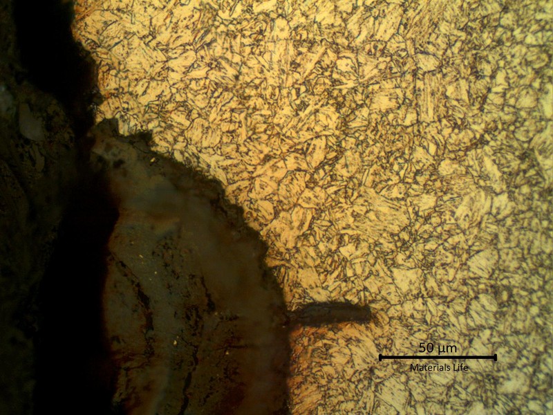 Micrographic detail of the crack from the corroded spot.