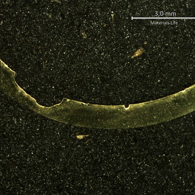 Macrography of a transverse section of the tube close to the leakage point, evidencing a localized thinning from the internal side of the tube.
