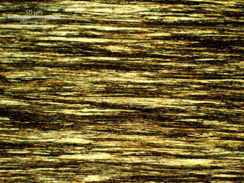 Highly strain hardened pearlitic structure of the 1.6mm round wire of the core.