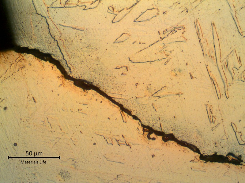 Micrographic detail of transgranular propagation of the cracking by fatigue.