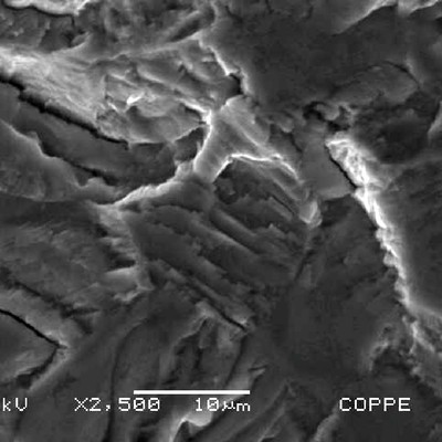 Fractography showing brittle secondaryy cracks in the region where the cracking was originated.