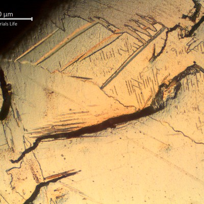 Micrographic detail of the weld metal brittle microcracks, in regions with hydrides formation.