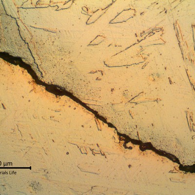 Micrographic detail of transgranular propagation of the cracking by fatigue.