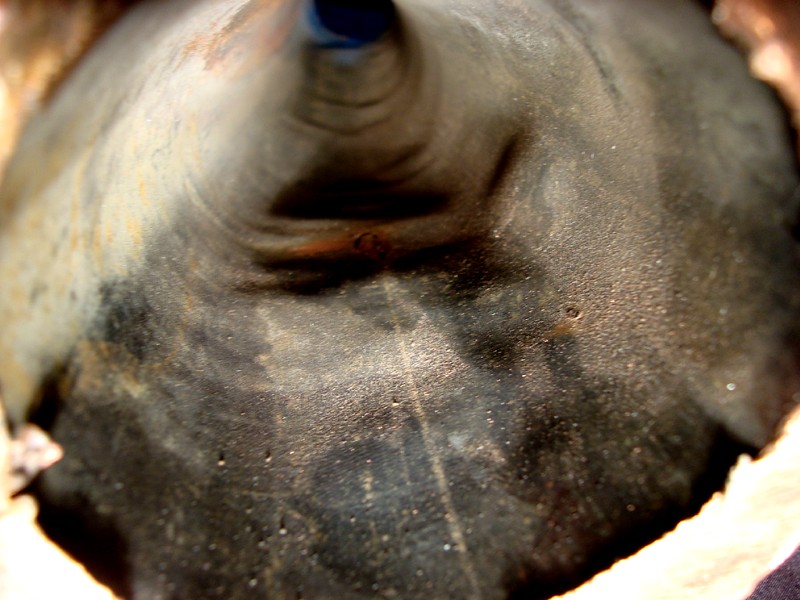 View of the iinternal side of the tube (water side), deformed in the overheated area. There are several leaking points.