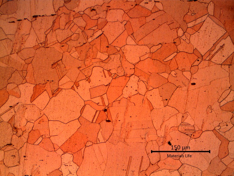 Micrographic detail of the granular copper structure, a little far from the overheated region.