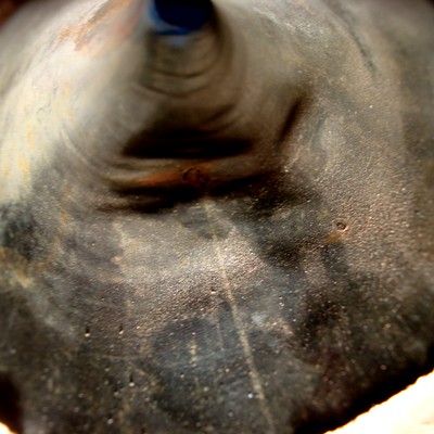 View of the iinternal side of the tube (water side), deformed in the overheated area. There are several leaking points.