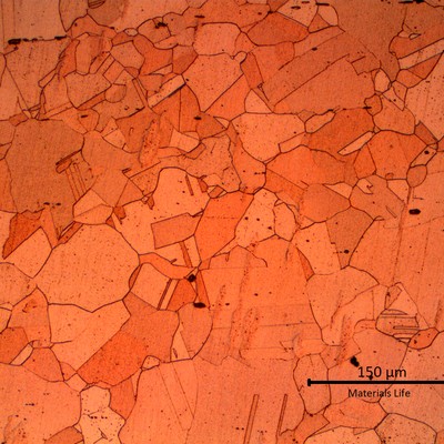 Micrographic detail of the granular copper structure, a little far from the overheated region.